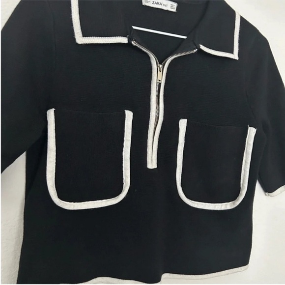 Zara Black & White Knit Skirt & Top Set Contrast Piping - Picture 10 of 12